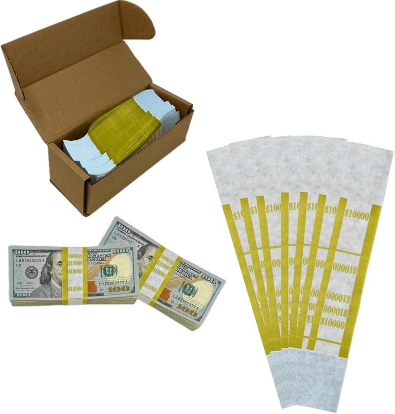 N. F. String & Son, Inc. Self-Sealing Currency Straps, Cash Handling Bill Wrappers 1000 PCS/Pack, 7.75 x 1.25 ($10000/Mustard - 1000 PCS) - Image 1